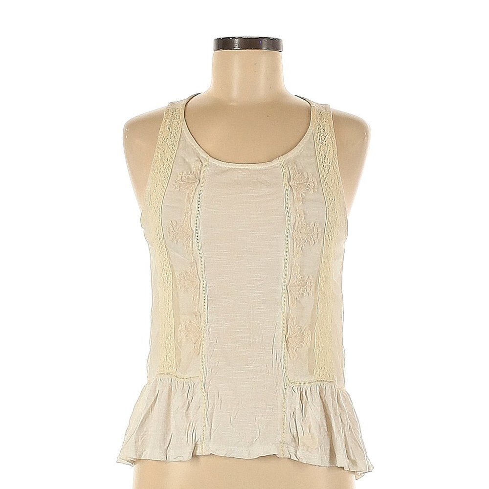 American Eagle Ivory Colored Lacy Sleeveless Tank Top with Ruffle  in Size M